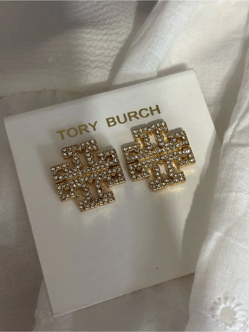 Tory Burch Gold Crystal Logo Studs